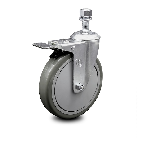 6 Inch Gray Polyurethane Wheel Swivel 1/2 Inch Stem Caster with Total Lock Brake